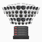 H800X - 4K 64 Channel PoE Security System with 24 Bullet & 24 Turret Cameras, 1/1.8'' BSI Sensor, f/1.6 Aperture (0.003 Lux), Siren & Strobe Alarm,Two-Way Audio, Human & Vehicle Detection,  Perimeter Protection, Works with Alexa, All-Metal Housing